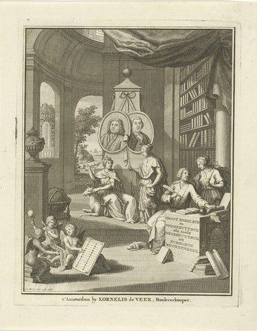 Interior of library in which the portraits of Willem Sewel and Egbert Buys on a monument, Jan Caspar Philips, 1766 Canvas Print