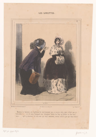 Two ladies speak to each other on the street, Paul Gavarni (attributed to workshop of), 1843 Canvas Print