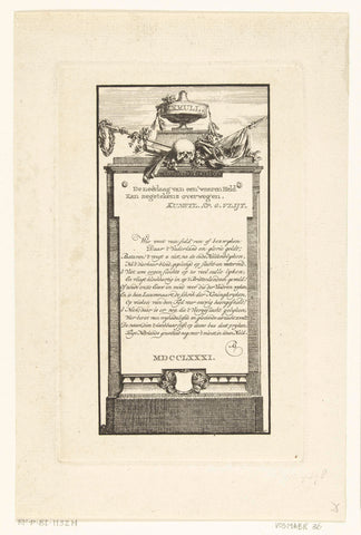 Funerary monument with poem for rear admiral Willem Krul, Willem Bilderdijk, 1781 Canvas Print