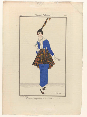 Journal des Dames et des Modes, Costumes Parisiens, 1914, No. 155 : Robe de serge bleu (...), Jan van Brock, 1914 Canvas Print