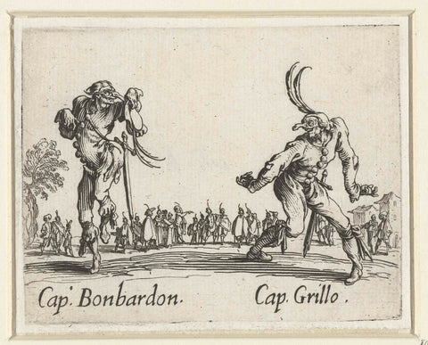 Two street artists as Capitano Bonbardon and Capitano Grillo, Jacques Callot, 1621 - 1622 Canvas Print