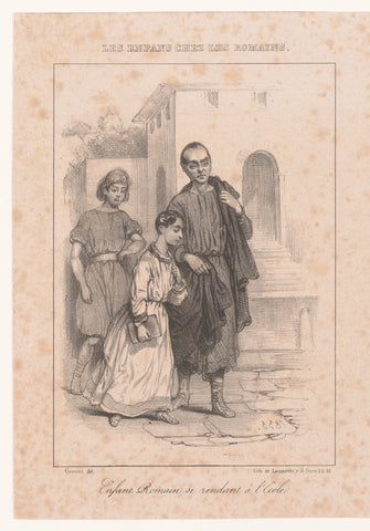 Roman child is brought to school, Paul Gavarni, 1835 Canvas Print