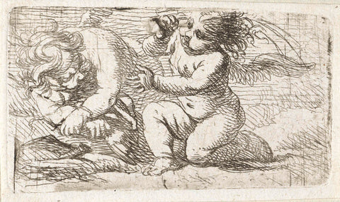 Two frolicking putti, Cornelis Schut (I), 1618 - 1655 Canvas Print