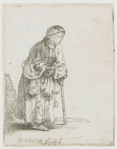 Beggar Woman, Leaning on a Stick, Rembrandt van Rijn, 1646 Canvas Print