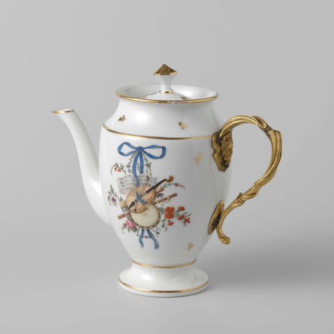 Teapot with lid, decoration of trophies on ribbons, Koninklijke Porcelainfabriek Dommer & Co., 1809 - in or before 1814 Canvas Print