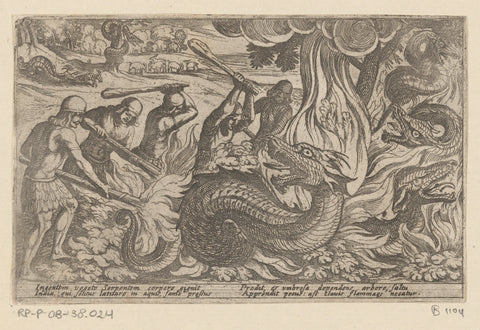 Warriors fight with giant snakes, Antonio Tempesta, 1602 Canvas Print