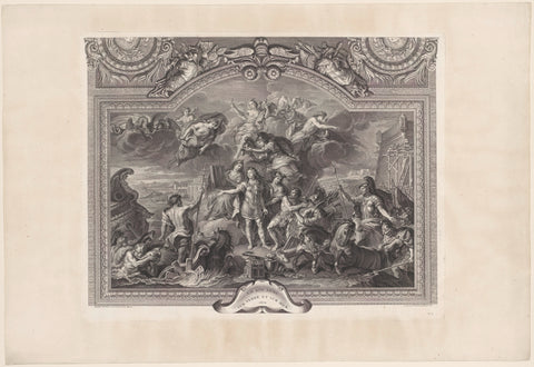 Ceiling painting in the Grande Galerie of Versailles with Louis XIV, King of France, between Neptune and Mars, Laurent Cars, 1752 Canvas Print