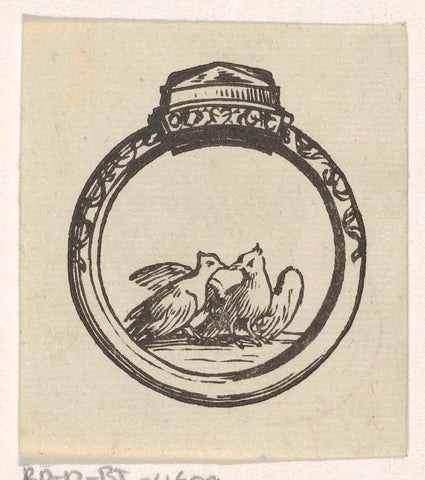 Two turtle doves in a ring with a stone, Dirck de Bray, 1635 - 1694 Canvas Print