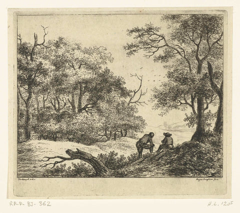 Hilly landscape with two resting hikers, Ernst Willem Jan Bagelaar, 1798 - 1837 Canvas Print