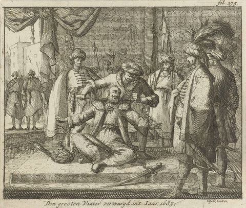 Grand Vizier Kara Mustafa strangled with a silk cord, 1683, Caspar Luyken, 1689 Canvas Print