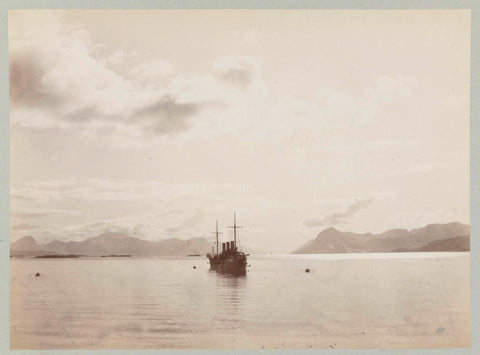 Ship in a bay in Norway with near a number of rowing boats, Paul Güssfeldt (attributed to), 1889 Canvas Print