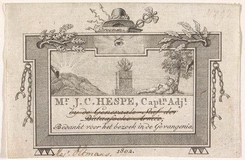 Business card of Mr. J.C. Hespe, 1802, anonymous, 1802 Canvas Print