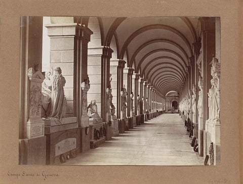 Sculpture gallery with mourning wreaths at the cemetery of Staglieno in Genoa, anonymous, 1850 - 1876 Canvas Print