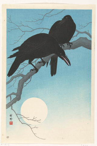 Twee kraaien op een tak, Ohara Koson, 1927 Canvas Print