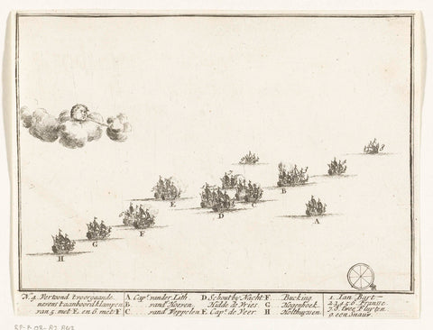 Naval battle between Dutch and French in the North Sea (plate 4), 1694, Adriaen Schoonebeek, 1694 Canvas Print