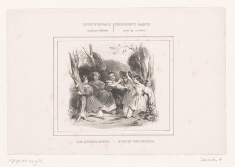 Five children play tree swapping, Achille Devéria, 1832 Canvas Print