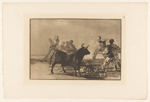 Bullfighters around a bull, Francisco de Goya, 1876 Canvas Print