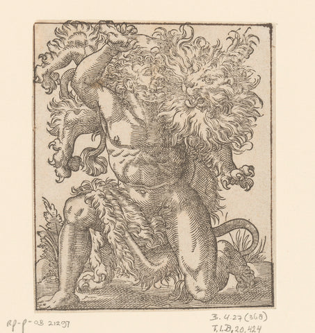 Hercules in battle with the Nemean lion, anonymous, Jost Amman, 1580 Canvas Print