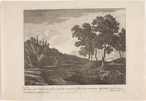 Hilly landscape with hikers, anonymous, 1675 - 1711 Canvas Print