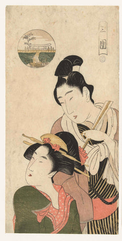 Man and woman thinking about visiting Mimeguri, Momokawa Chôki (attributed to), 1800 - 1809 Canvas Print