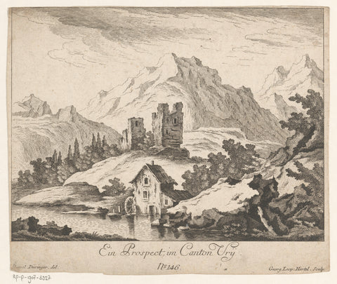 Mountain landscape with in the foreground the village Vrij, Georg Leopold Hertel, 1750 - 1778 Canvas Print