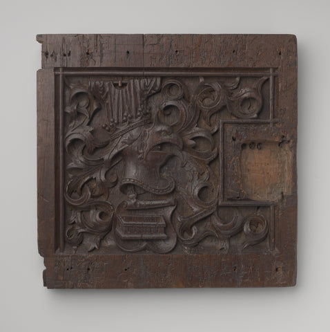 Door of a cupboard with coat of arms with a crowned visor helmet in the shape of an eagle's head, anonymous, 1500 Canvas Print