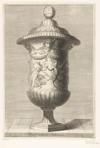 Elongated vase with lid crowned with sphere, Georges Tournier, c. 1650 Canvas Print