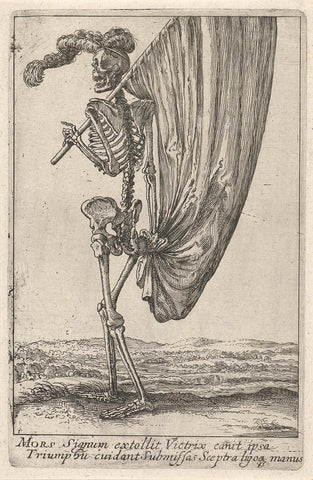 Skeleton with banner, Hendrick Hondius, 1625 - 1652 Canvas Print