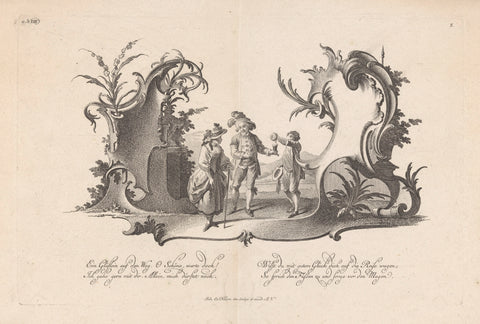 Cartouches with three figures, Johann Esaias Nilson, 1731 - 1788 Canvas Print