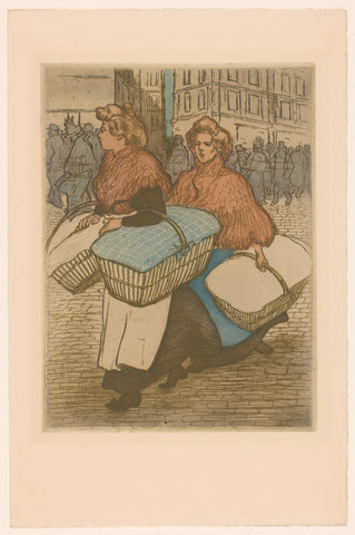 Twee wasvrouwen met manden op straat, Théophile Alexandre Steinlen, 1898 Canvas Print