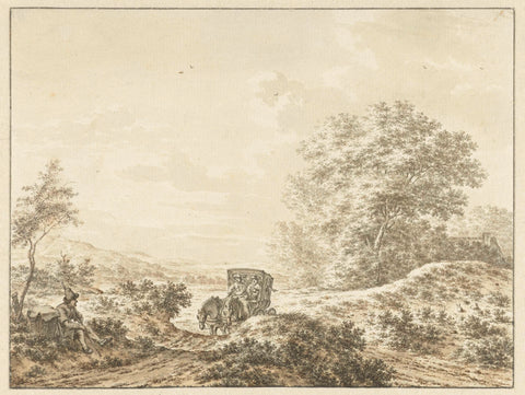 Heuvelachtig landschap met reiswagen, Jacob Cats (1741-1799), 1775 Canvas Print