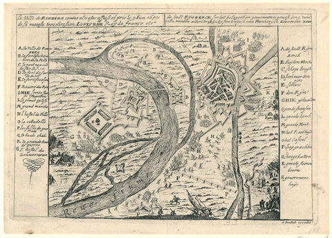 Map of Rheinberg, conquered by the French in 1672, Gaspar Bouttats, 1672 Canvas Print