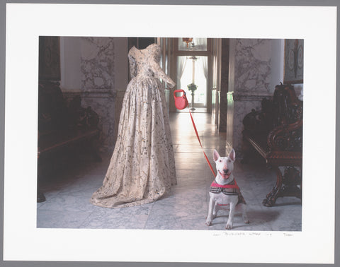 Robe à l'anglaise in the marble corridor on the first floor of Museum Willet-Holthuysen, on the arm a leashed terrier with Burberry deck, Tom van Heel, 2000 - 2003 Canvas Print