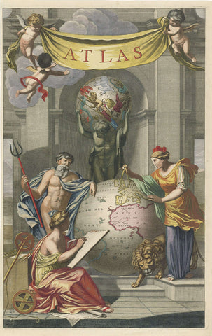 Neptunus and Cybele next to a globe, Johannes Willemsz. Munnickhuysen, 1734 - 1746 Canvas Print