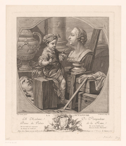 Personification of sculpture with a bust of Louis XV of France, Etienne Fessard, 1756 Canvas Print