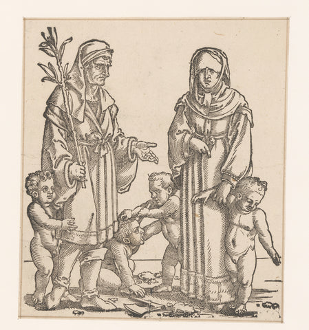 Enoch with his wife and children, anonymous, 1530 Canvas Print