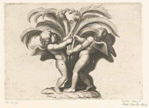 Two putti holding palm leaves, Charles II Errard, after 1616 - before 1689 Canvas Print