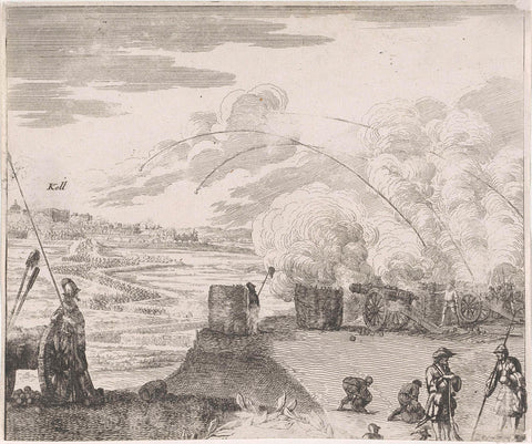 Soldiers fire cannons at the city of Kell, anonymous, 1620 - 1664 Canvas Print