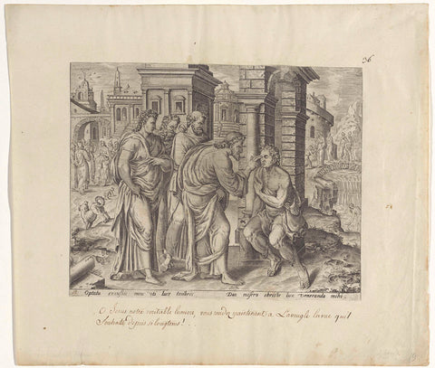 Christ heals the blind, Johannes Wierix, 1585 Canvas Print