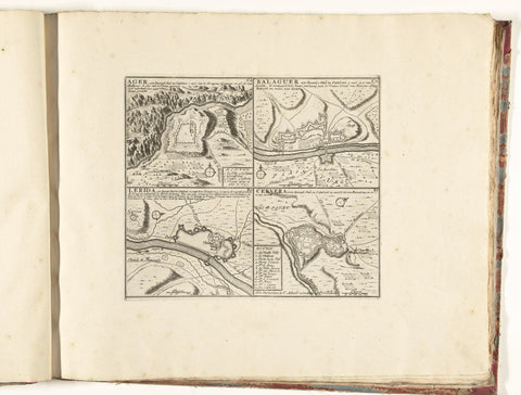 Four maps of cities in Catalonia, c. 1701-1713, Abraham Allard, 1701 - 1714 Canvas Print