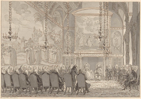 Reception of Prince William V and Wilhelmina of Prussia in the Council Chamber of the City Hall of Amsterdam, Reinier Vinkeles (I), 1768 - 1772 Canvas Print