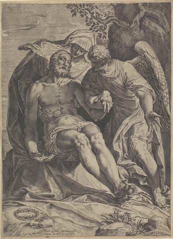 Mary with the body of Christ (Pietà), Agostino Carracci, 1582 Canvas Print