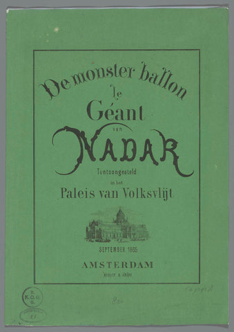 The monster balloon le Géant by Nadar Exhibited in the Palace of People's Work September 1865 Amsterdam, Morriën & Amand, 1865 Canvas Print