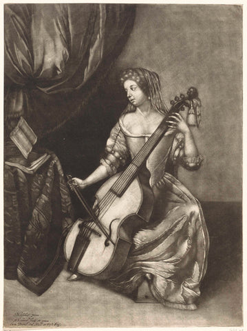 Vrouw met een viola da gamba, Pieter Schenk (I), 1670 - 1713 Canvas Print