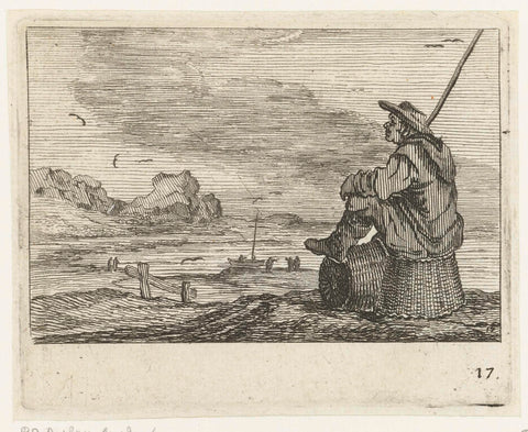 Dune landscape with a man, sitting on two baskets, Gillis van Scheyndel (I), 1645 Canvas Print