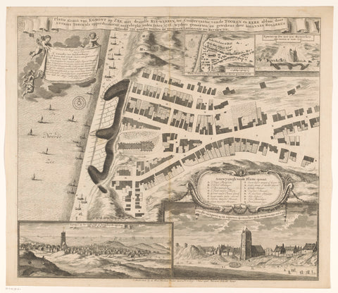 Map of Egmond aan Zee with protective works, 1718, anonymous, 1726 - 1766 Canvas Print