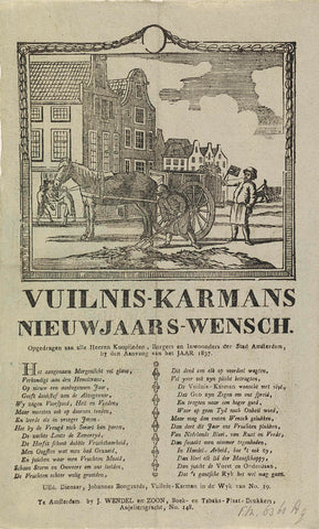 New Year's wish of the garbage men of Amsterdam for the year 1837, anonymous, 1836 - 1837 Canvas Print