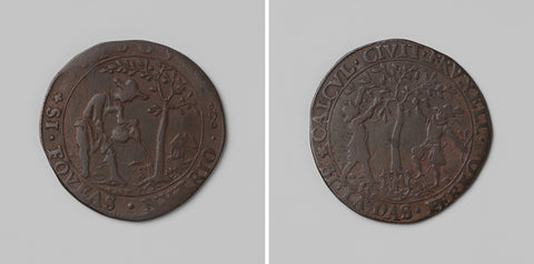 Flowering of agriculture in peacetime, calculation medal minted by order of the city of Brussels, anonymous, 1605 Canvas Print