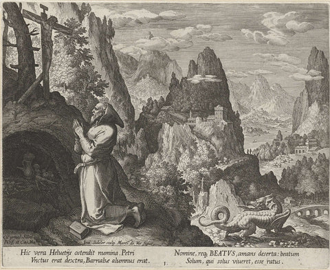 Saint Beatus as a hermit, Johann Sadeler (I), 1600 Canvas Print