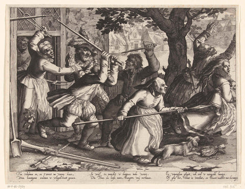 Farmers with weapons chase the rich out of their homes, Boëtius Adamsz. Bolswert, 1610 Canvas Print